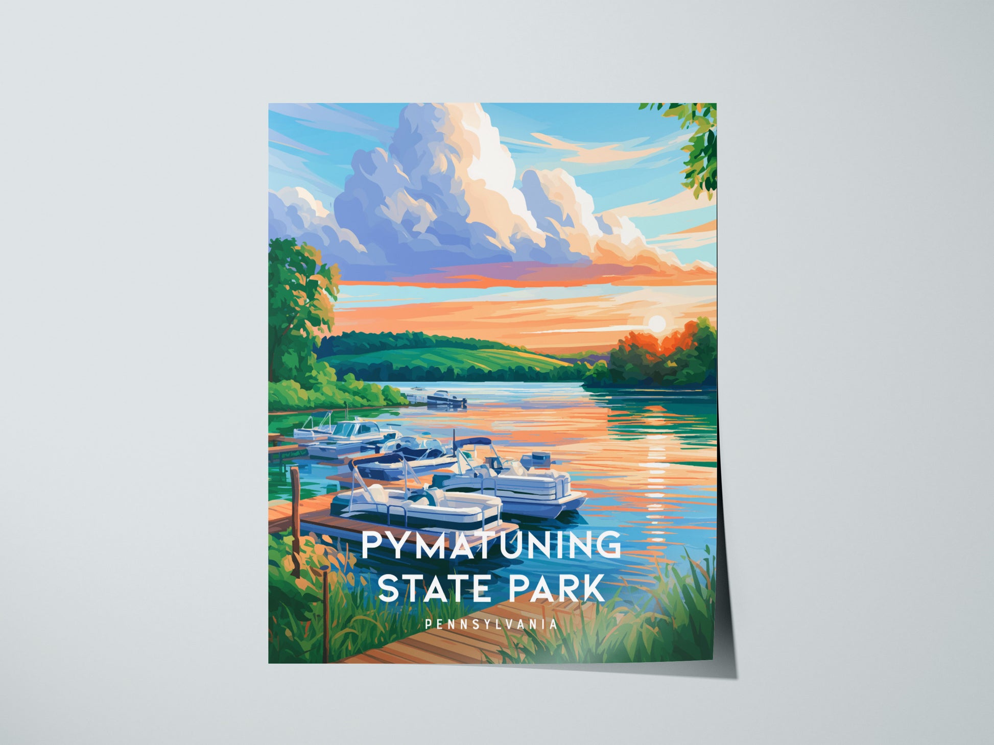 Pymatuning State Park, Pennsylvania Poster | Lakeside Geese & Spillway Wall Art — giclée print detail on matte paper