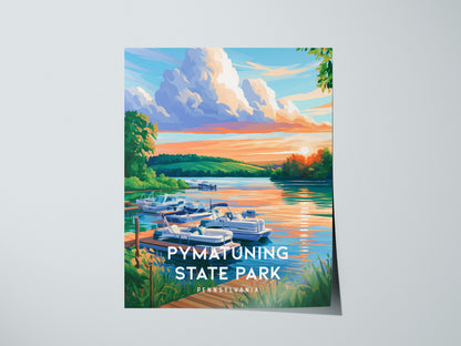 Pymatuning State Park, Pennsylvania Poster | Lakeside Geese & Spillway Wall Art — giclée print detail on matte paper