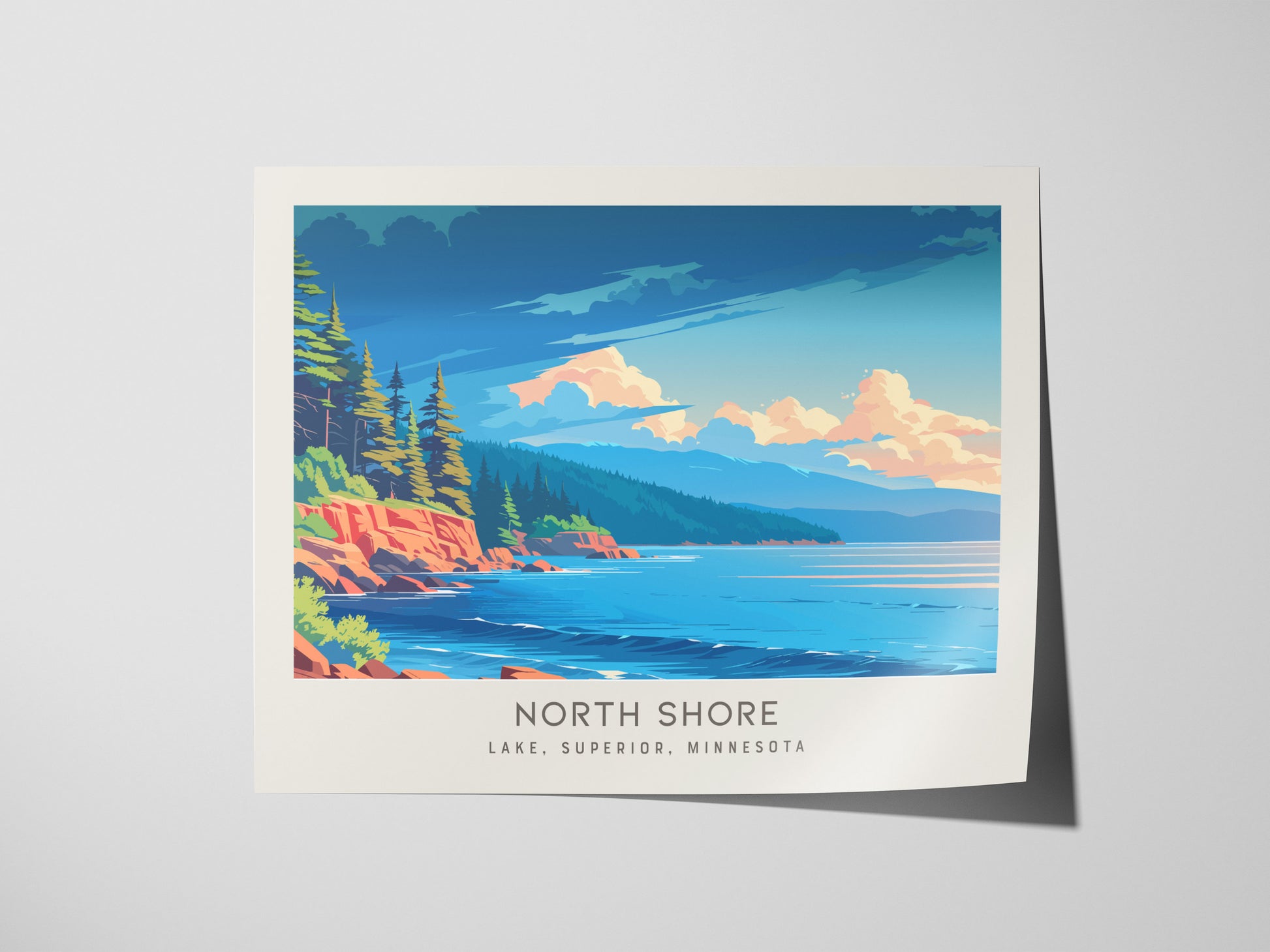 North Shore Landscape Matte Border Poster | Lake, Superior, Minnesota Travel Wall Art — giclée print detail on matte paper