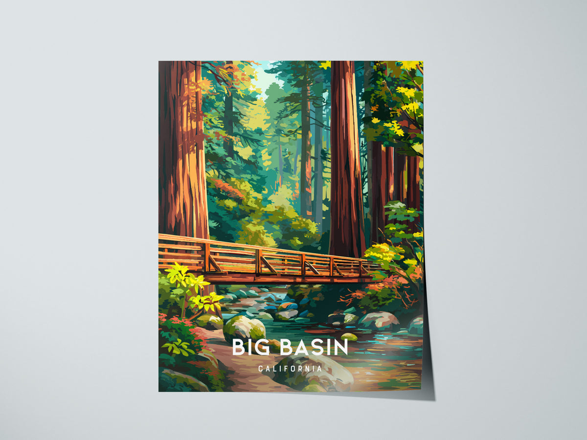Big Basin Redwoods, California Poster | Towering Redwood Forest Vacation Wall Art — giclée print detail on matte paper
