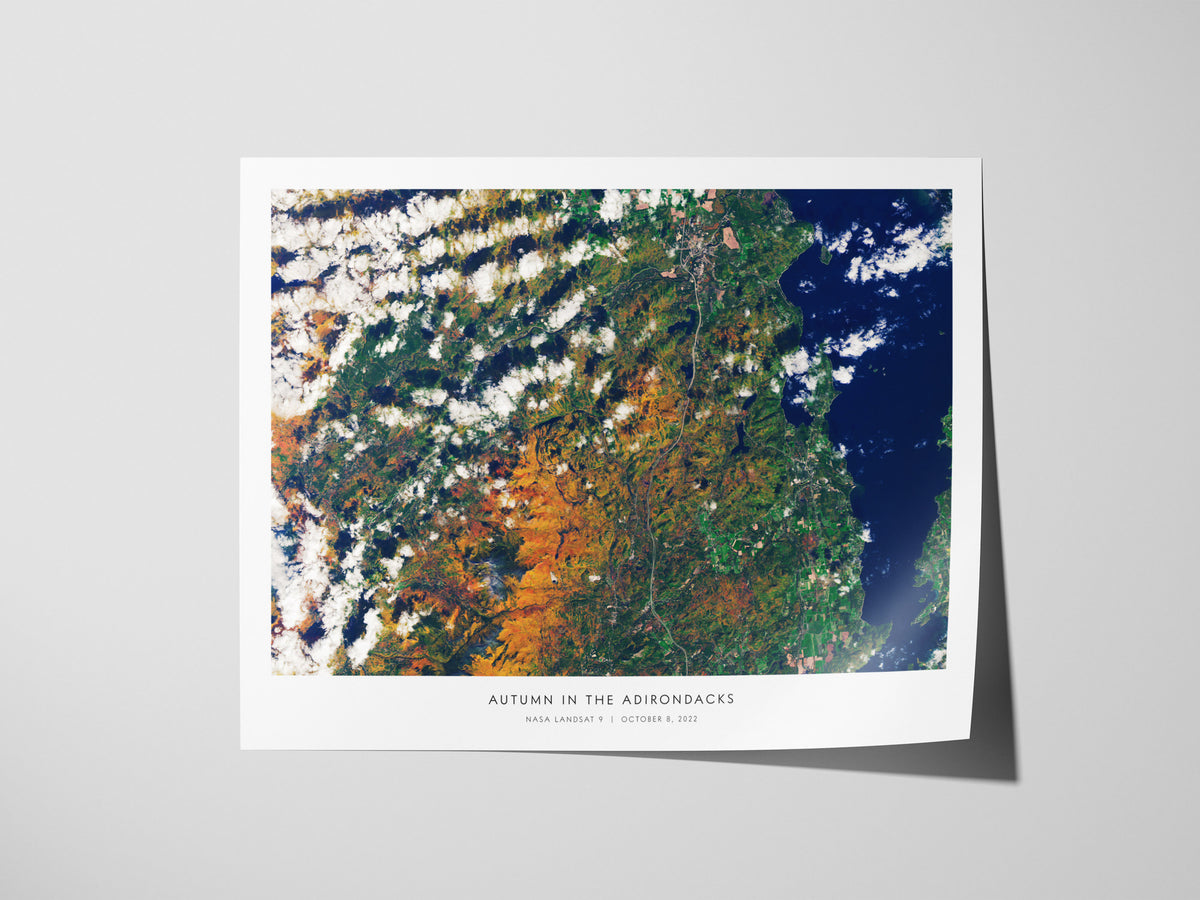 Autumn In the Adirondacks Landscape Poster | NASA Landsat 9 Astronomy Print Space Photography Wall Art — giclée print detail