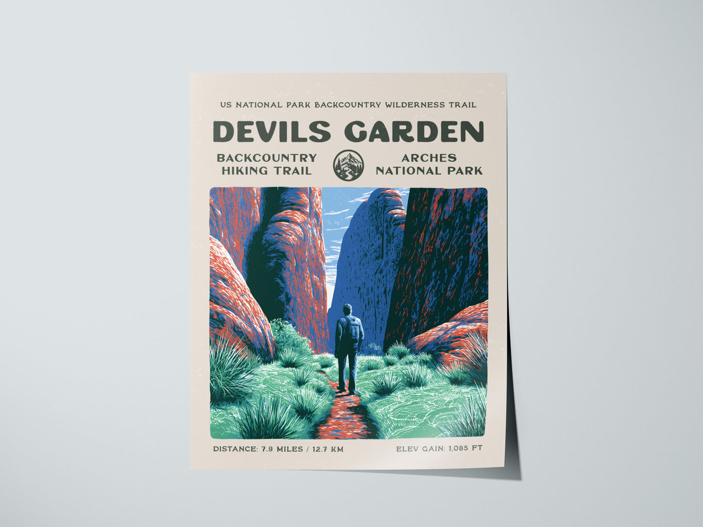 Devils Garden, Arches National Park Poster | Hiker Gift | Sandstone Fins & Arches Wall Art — giclée print detail on matte pap