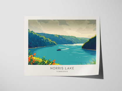 Norris Lake Landscape Matte Border Poster | Tennessee Vacation Wall Art — giclée print detail on matte paper