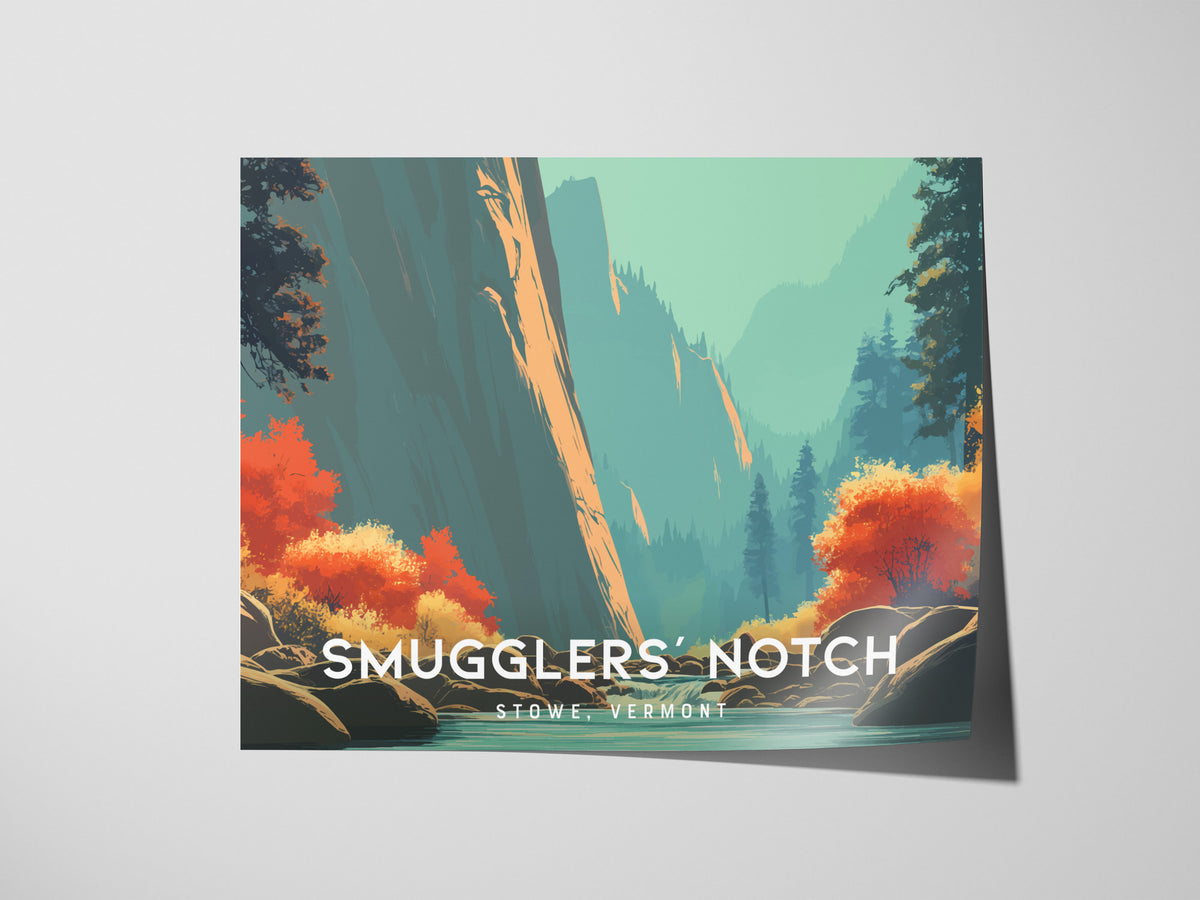 Smugglers' Notch Landscape Poster | Stowe, Vermont Vacation Wall Art — giclée print detail on matte paper