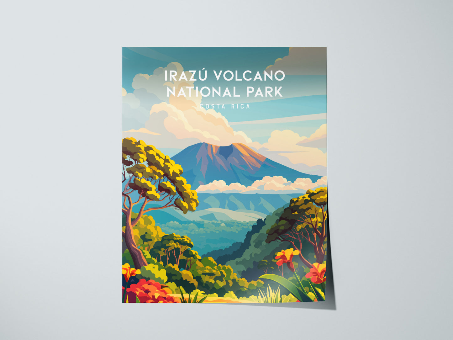 Irazú Volcano National Park, Costa Rica Poster | Crater Lake & Misty Summit Wall Art — giclée print detail on matte paper