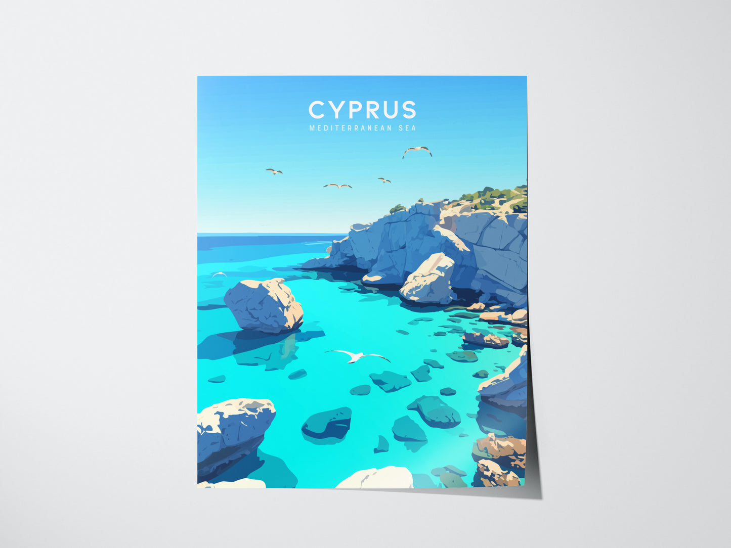Cyprus Travel Poster | Coastal Mediterranean Wall Art | Framed or Unframed