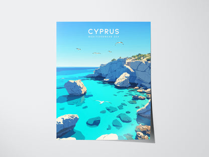 Cyprus Travel Poster | Coastal Mediterranean Wall Art | Framed or Unframed