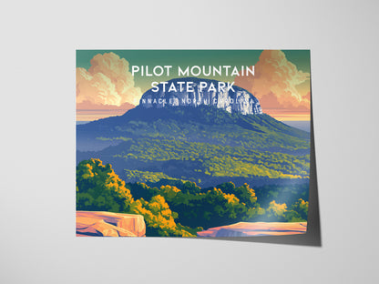 Pilot Mountain State Park Landscape Poster | Pinnacle, North Carolina Vacation Wall Art — giclée print detail on matte paper