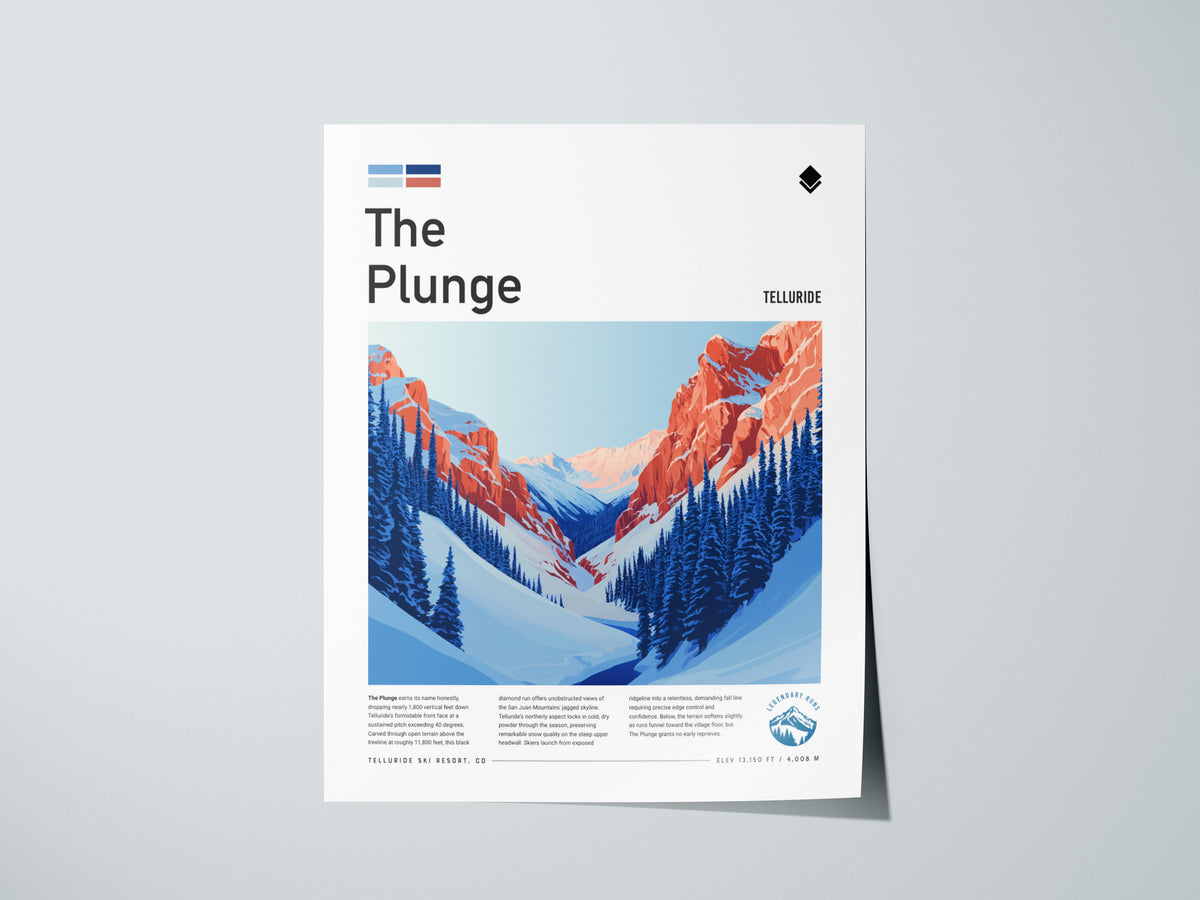 The Plunge, Telluride Poster | Alpine Ski Run Mountain Poster Wall Art — giclée print detail on matte paper