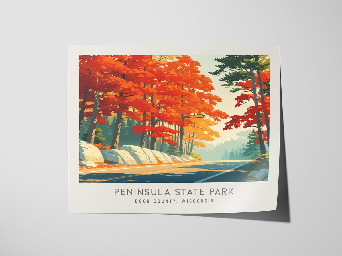 Peninsula State Park Landscape Matte Border Poster | Door County, Wisconsin Vacation Wall Art — giclée print detail on matte