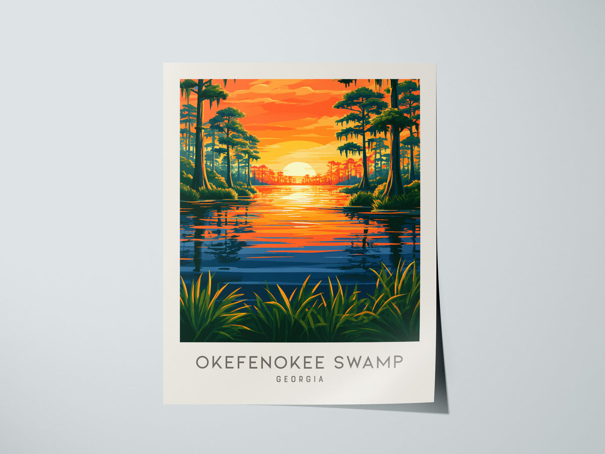 Okefenokee Swamp Matte Border Poster | Georgia Vacation Wall Art Framed or Unframed — giclée print detail on matte paper
