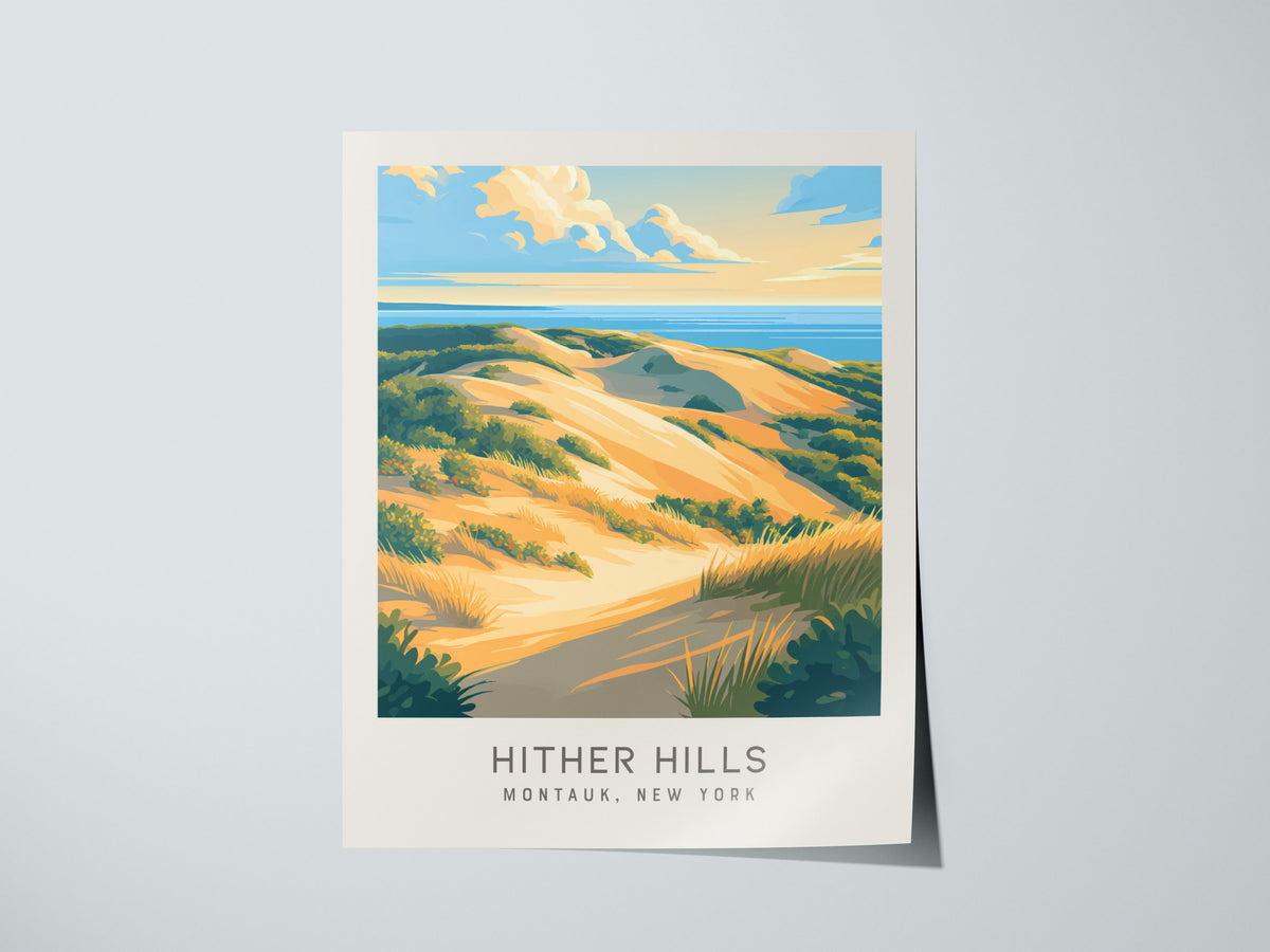 Hither Hills Matte Border Poster | Montauk, New York Travel Wall Art — giclée print detail on matte paper