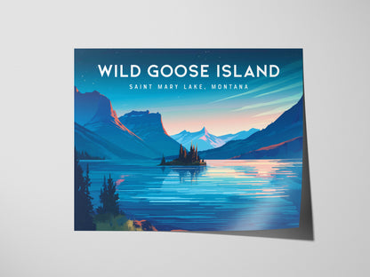 Wild Goose Island Landscape Poster | Saint Mary Lake, Montana Framed or Unframed Vacation Wall Art — giclée print detail on m