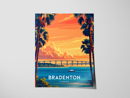 Unframed Bradenton Florida art print on matte paper showing Green Bridge silhouette