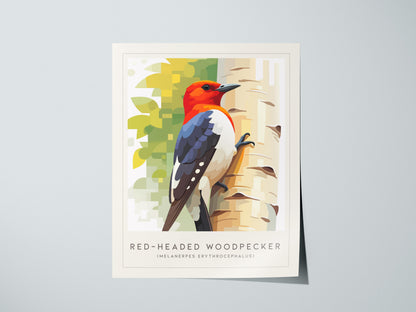Red-headed Woodpecker, Melanerpes erythrocephalus Poster | Bold Bird Wall Art Nature Print — giclée print detail on matte pap