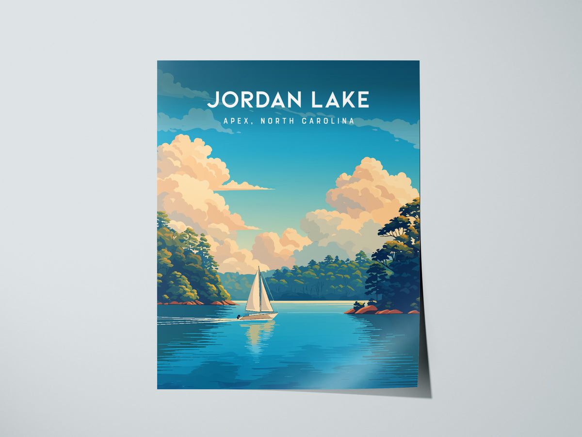 Jordan Lake, Apex, North Carolina Poster | Lakeside Serenity Travel Wall Art — giclée print detail on matte paper
