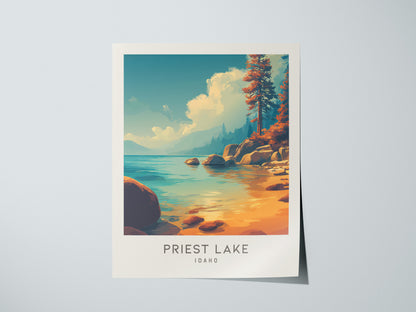 Priest Lake Matte Border Poster | Idaho Destination Print Travel Wall Art — giclée print detail on matte paper