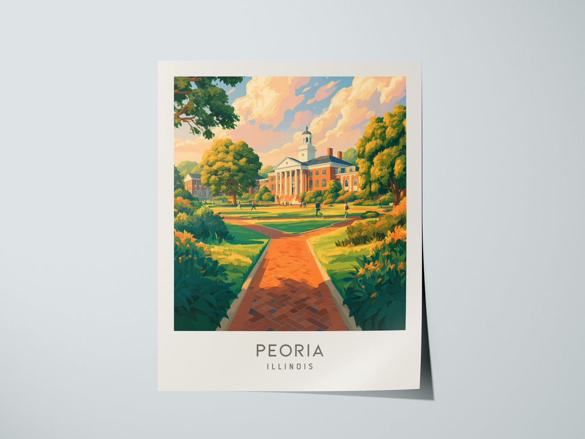 Peoria Matte Border Poster | Illinois Destination Print Travel Wall Art — giclée print detail on matte paper