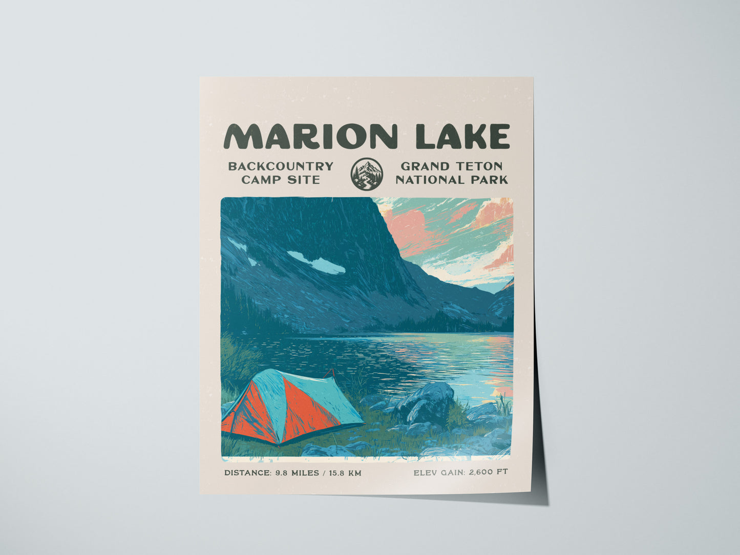 Marion Lake, Grand Teton Poster | Hiker Gift | Alpine Wilderness Backcountry Wall Art — giclée print detail on matte paper