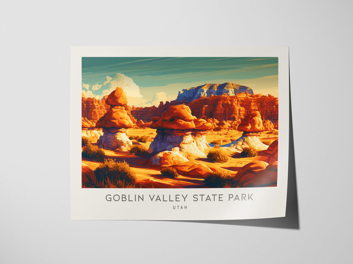 Goblin Valley State Park Landscape Matte Border Poster | Utah Travel Gift Wall Art — giclée print detail on matte paper