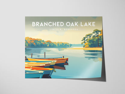 Branched Oak Lake Landscape Poster | Lincoln, Nebraska Vacation Wall Art — giclée print detail on matte paper