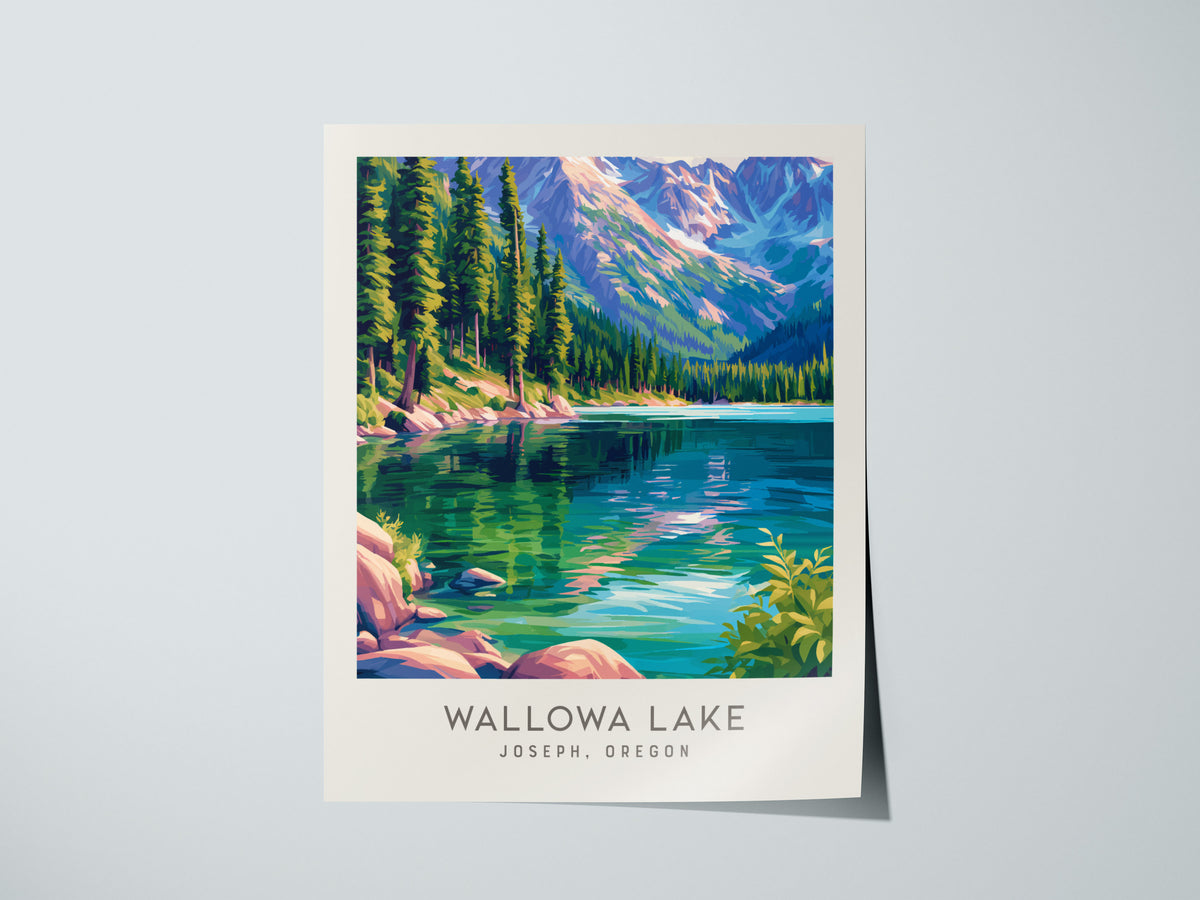 Wallowa Lake Matte Border Poster | Joseph, Oregon Travel Wall Art — giclée print detail on matte paper