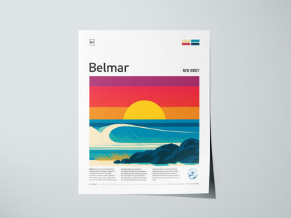 Belmar, New Jersey Poster | Surf & Boardwalk Coastal Wall Art — giclée print detail on matte paper
