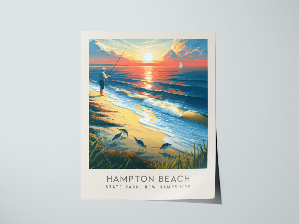Hampton Beach Matte Border Poster | State Park, New Hampshire Coastal Beach Decor — giclée print detail on matte paper