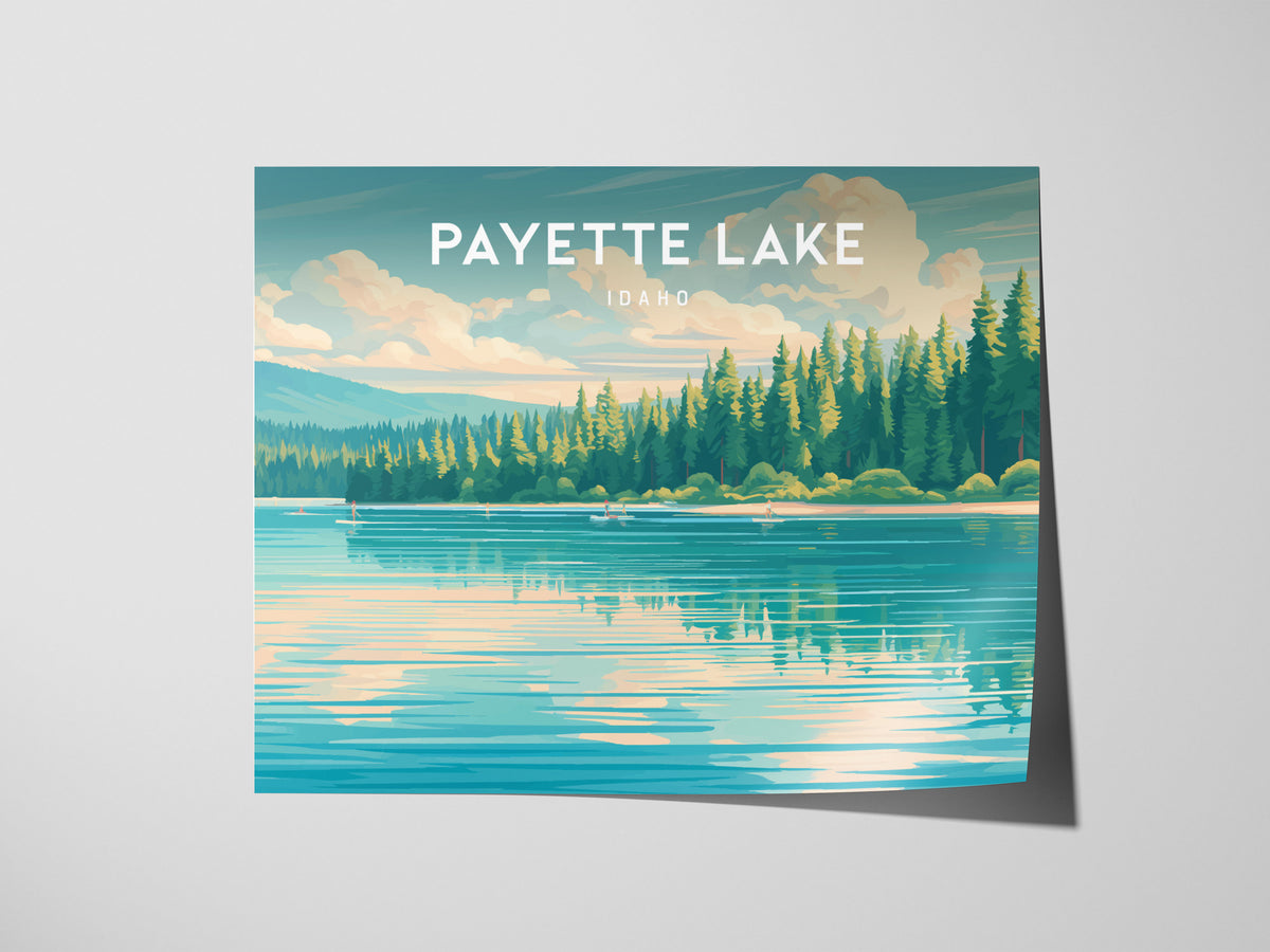 Payette Lake, Idaho Landscape Poster | Vacation Wall Art Framed or Unframed — giclée print detail on matte paper