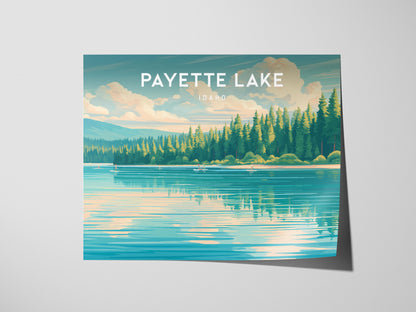 Payette Lake, Idaho Landscape Poster | Vacation Wall Art Framed or Unframed — giclée print detail on matte paper