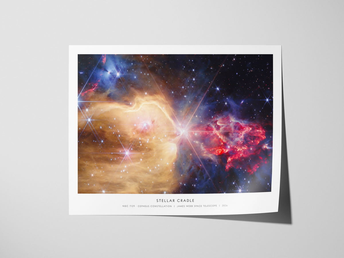 Stellar Cradle Landscape Poster | Ngc 7129 · Cepheus Constellation | NASA Astronomy Print Galaxy Wall Art — giclée print deta