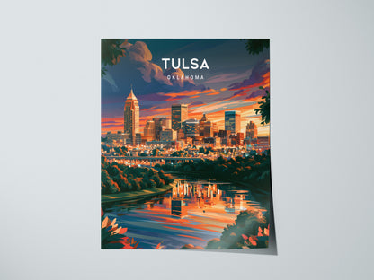 Tulsa, Oklahoma Poster | Route 66 Art Deco Skyline Wall Art — giclée print detail on matte paper