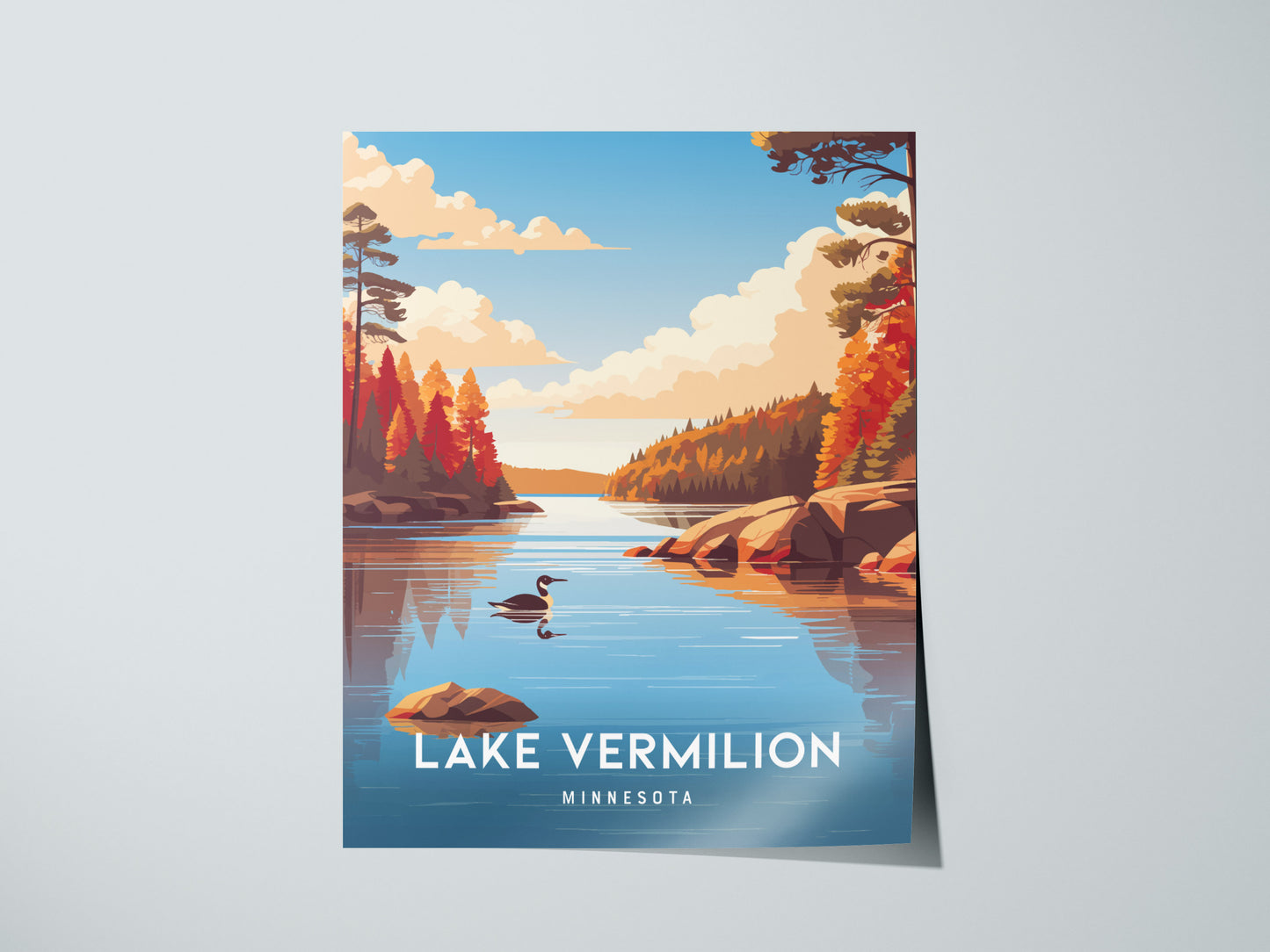 Lake Vermilion, Minnesota Poster | Northwoods Lake & Pine Forest Wall Art — giclée print detail on matte paper