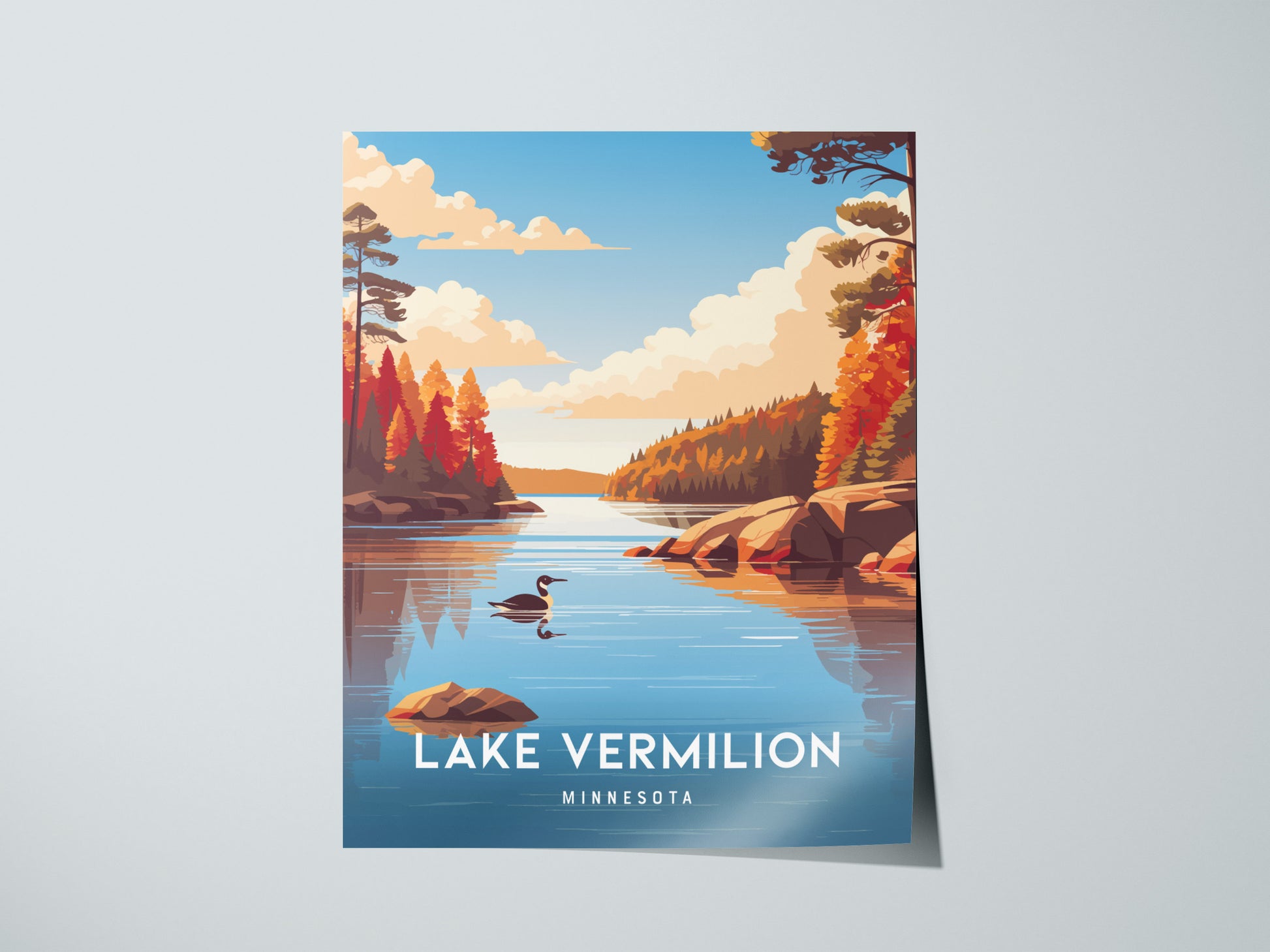 Lake Vermilion, Minnesota Poster | Northwoods Lake & Pine Forest Wall Art — giclée print detail on matte paper