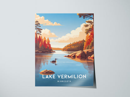 Lake Vermilion, Minnesota Poster | Northwoods Lake & Pine Forest Wall Art — giclée print detail on matte paper