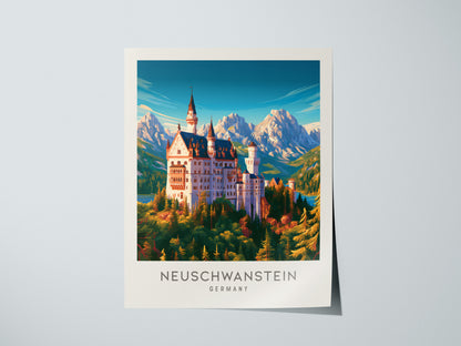 Neuschwanstein Matte Border Poster | Germany Destination Print Travel Wall Art — giclée print detail on matte paper