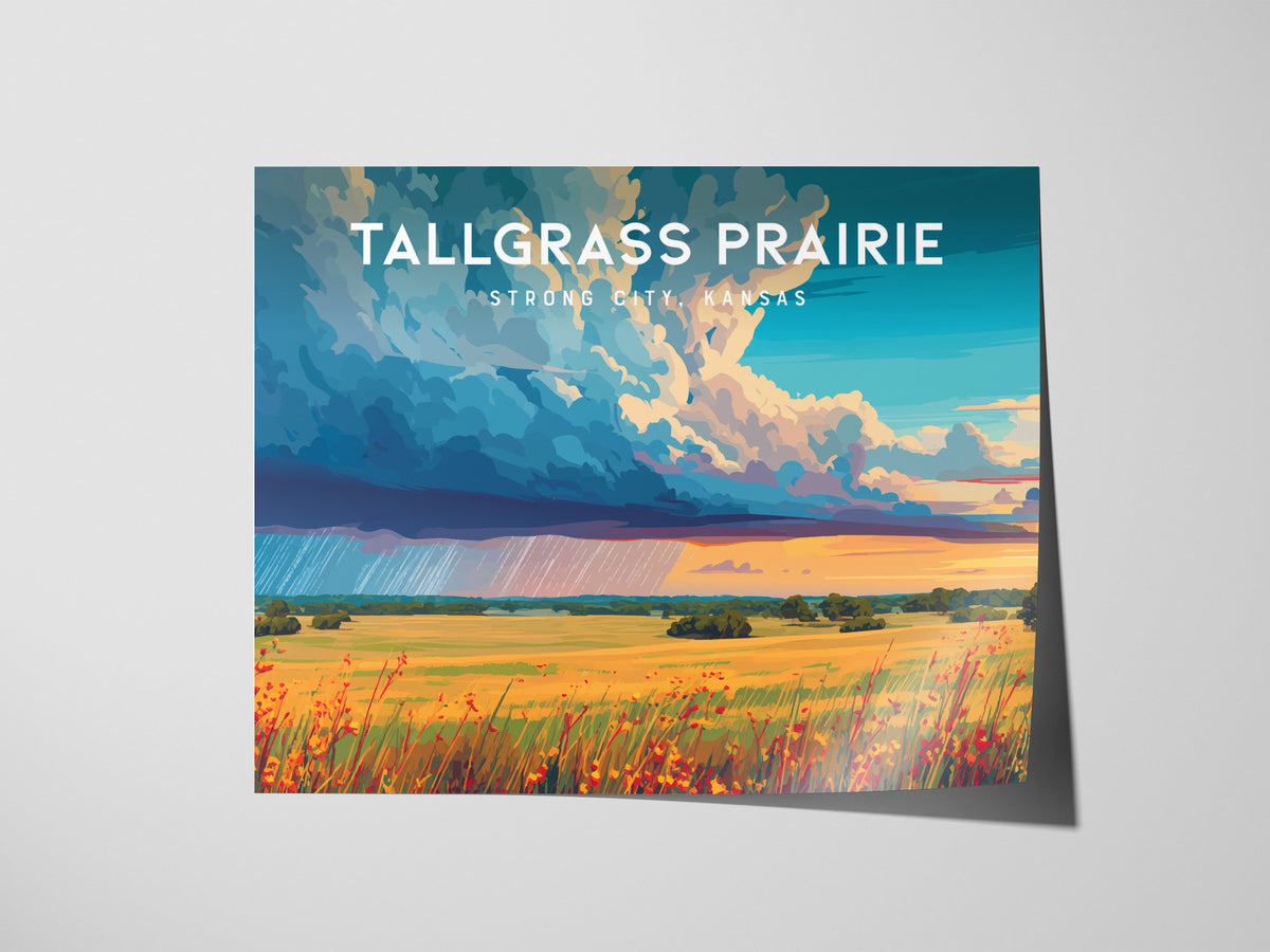Tallgrass Prairie Landscape Poster | Strong City, Kansas Vacation Wall Art — giclée print detail on matte paper