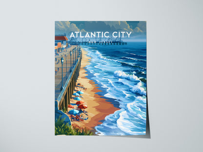 Atlantic City, New Jersey Poster | Boardwalk & Steel Pier Coastal Wall Art — giclée print detail on matte paper