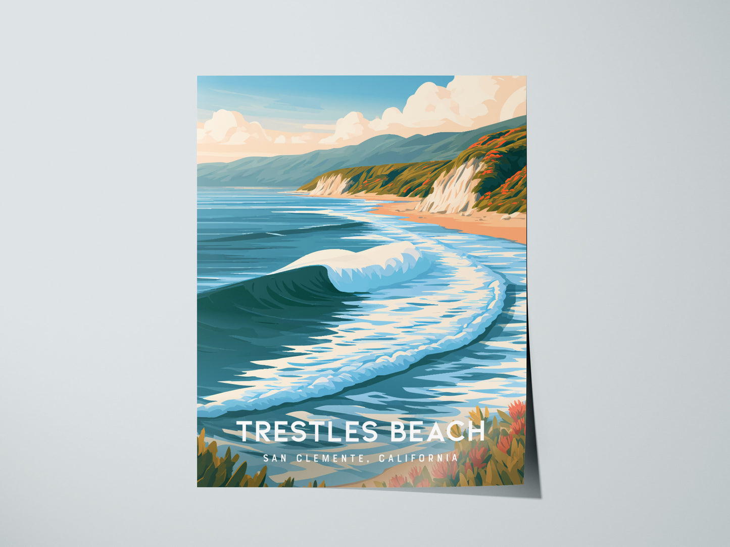 Trestles Beach, California Poster | Golden Hour Surf Break Wall Art — giclée print detail on matte paper