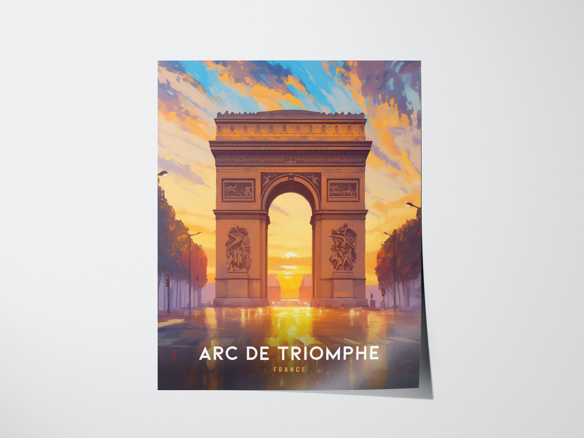 Arc de Triomphe Poster | Paris France Landmark Travel Print Wall Art | Framed of Unframed