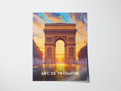 Arc de Triomphe Poster | Paris France Landmark Travel Print Wall Art | Framed of Unframed
