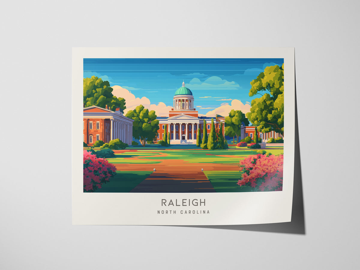 Raleigh Landscape Matte Border Poster | North Carolina Travel Wall Art — giclée print detail on matte paper