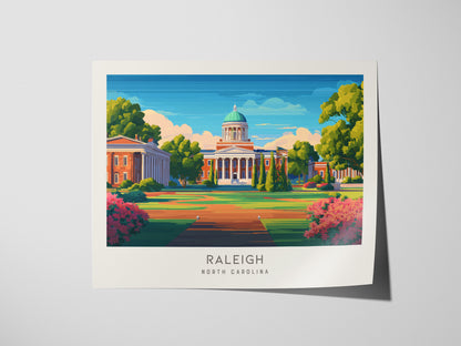 Raleigh Landscape Matte Border Poster | North Carolina Travel Wall Art — giclée print detail on matte paper