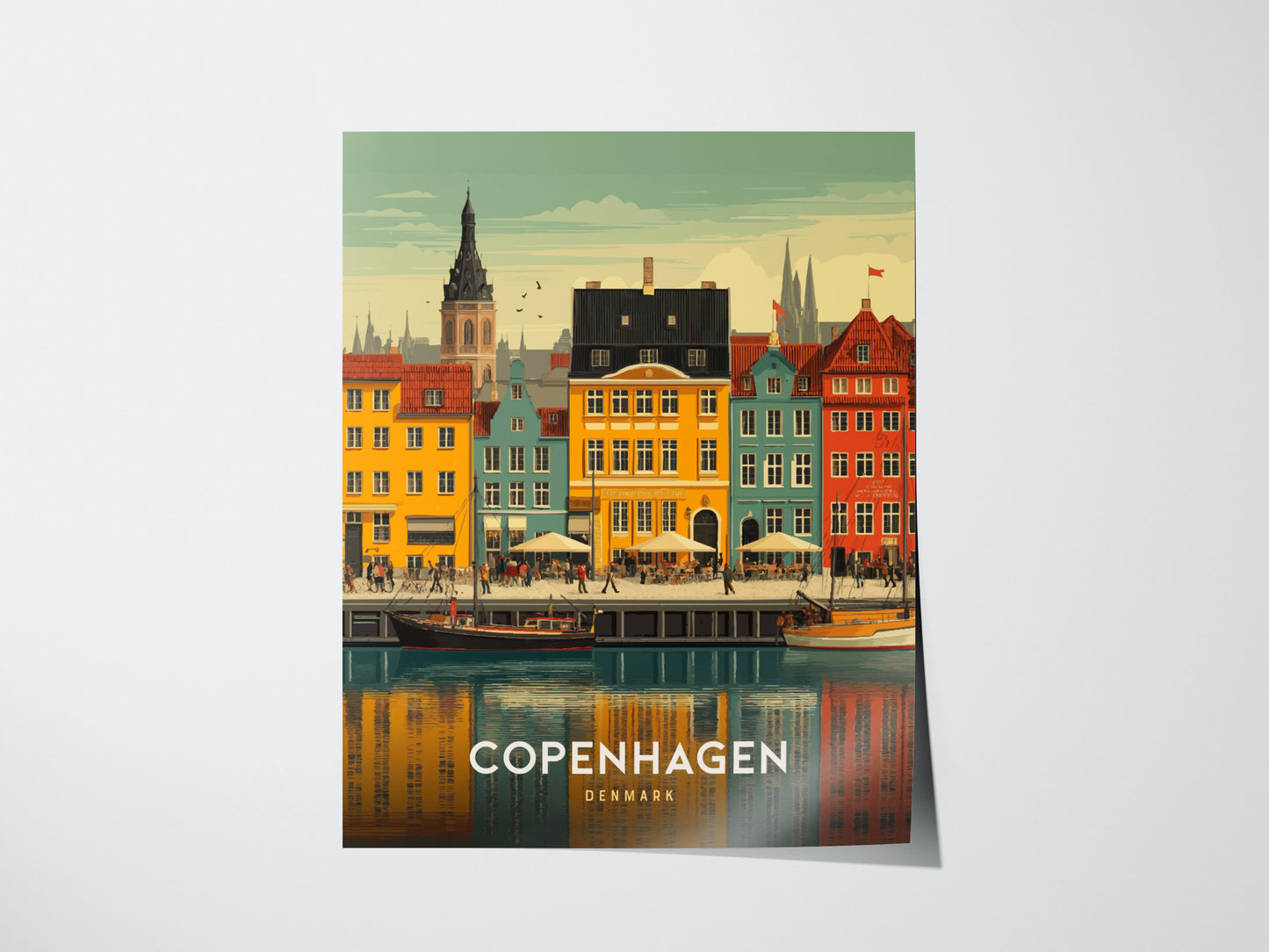 Copenhagen Denmark Poster | Nyhavn Harbor Wall Art | Framed or Unframed