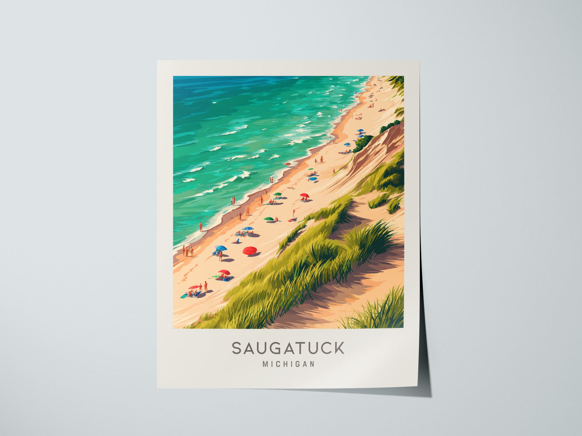 Saugatuck Matte Border Poster | Michigan Coastal Beach Decor Travel Wall Art — giclée print detail on matte paper