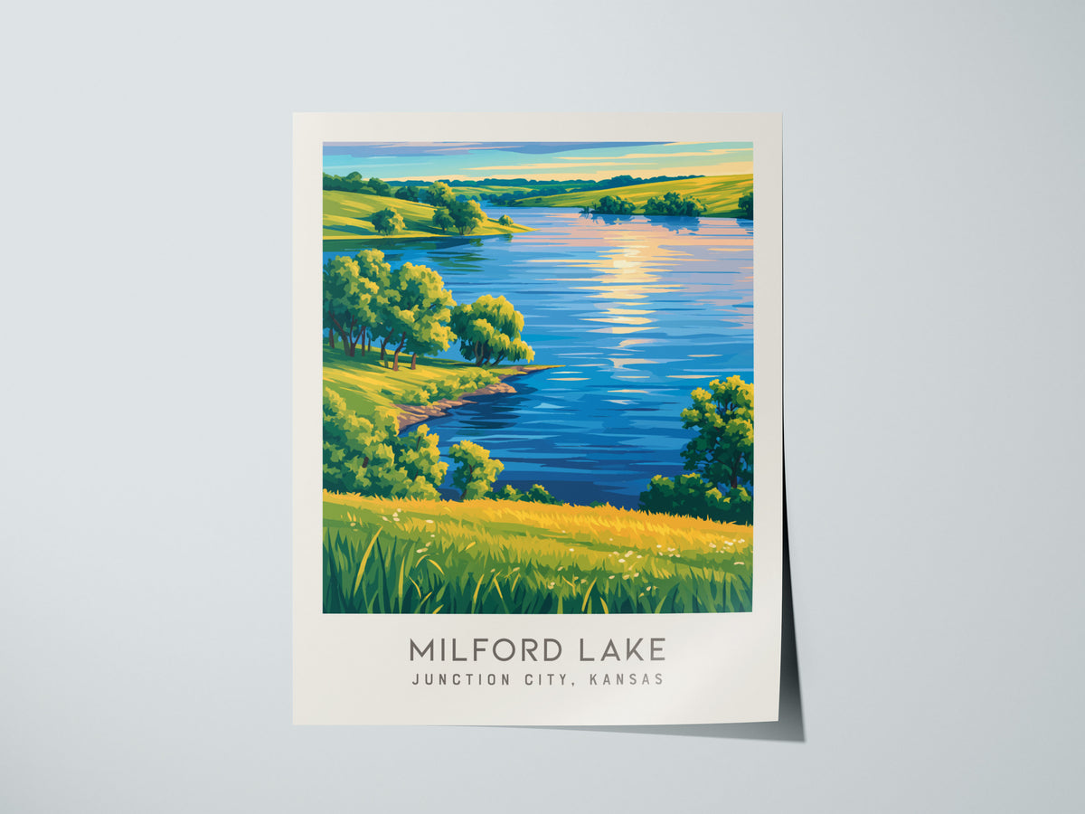 Milford Lake Matte Border Poster | Junction City, Kansas Travel Wall Art — giclée print detail on matte paper
