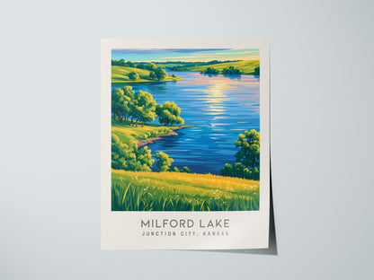 Milford Lake Matte Border Poster | Junction City, Kansas Travel Wall Art — giclée print detail on matte paper