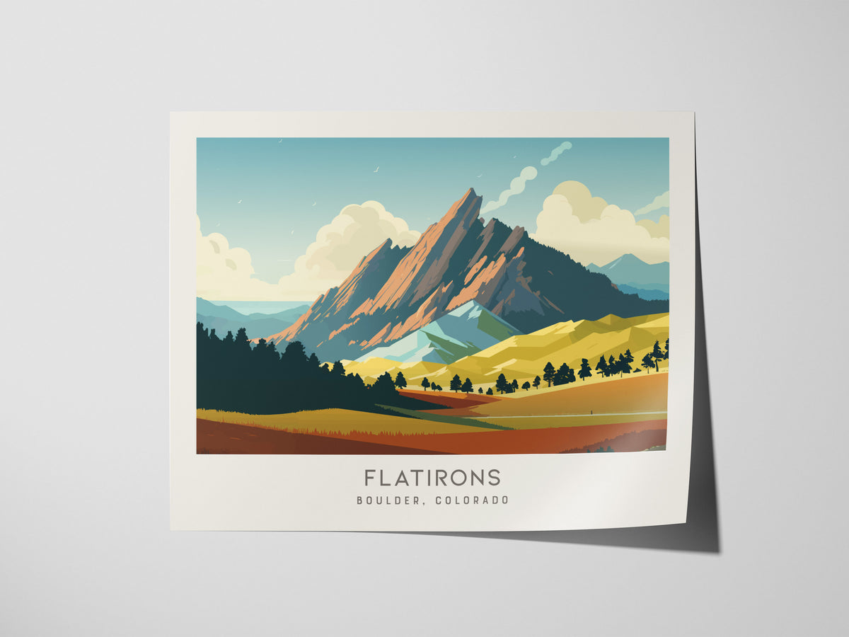 Flatirons Landscape Matte Border Poster | Boulder, Colorado Travel Wall Art — giclée print detail on matte paper