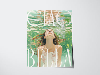 Ciao Bella Art Print – Dreamy Italian Coastal Wall Decor, Mediterranean Aesthetic, Elegant Feminine Poster, Available Framed/Unframed