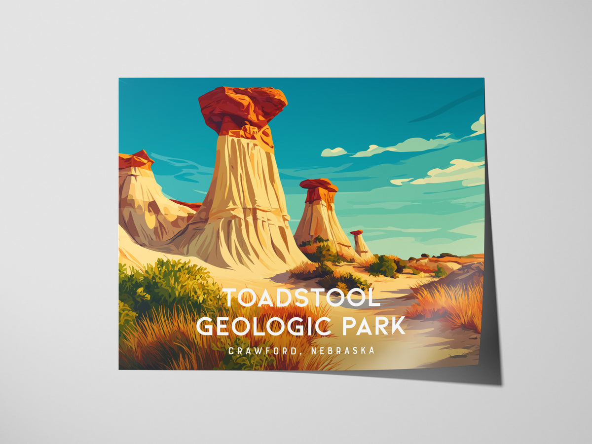 Toadstool Geologic Park Landscape Poster | Crawford, Nebraska Vacation Wall Art — giclée print detail on matte paper